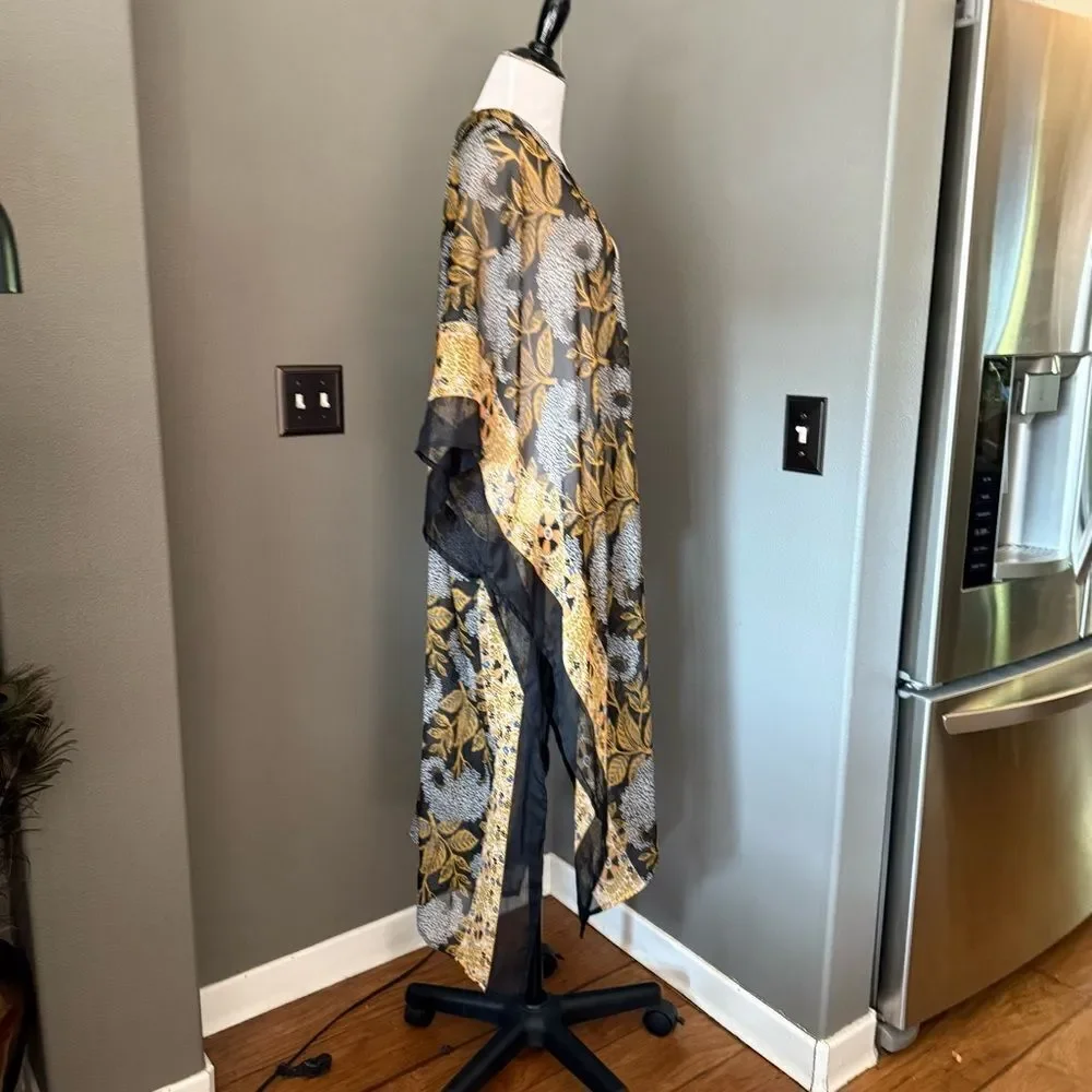 Vince Camuto Black and Gold Floral Kimono